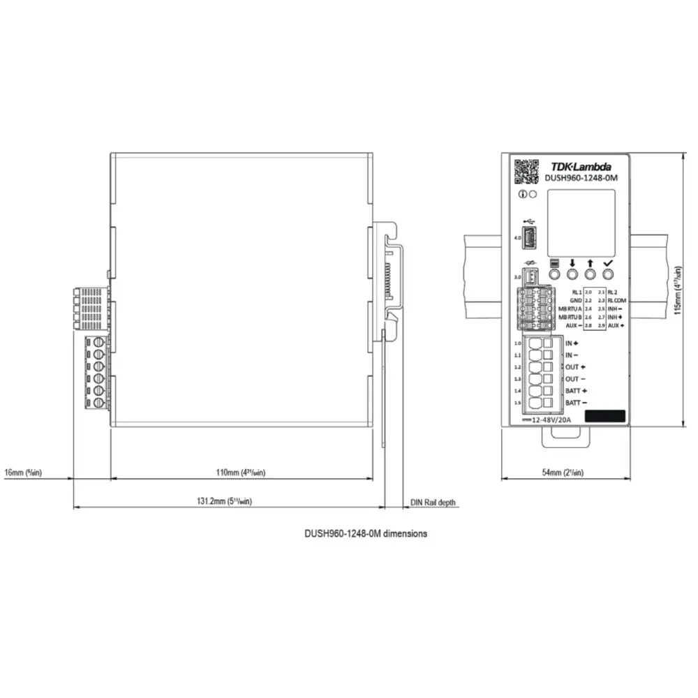 12-48Vdc 20A 960W DC UPS - Din Rail with LCD, Pushbuttons, Aux Output - Image 3