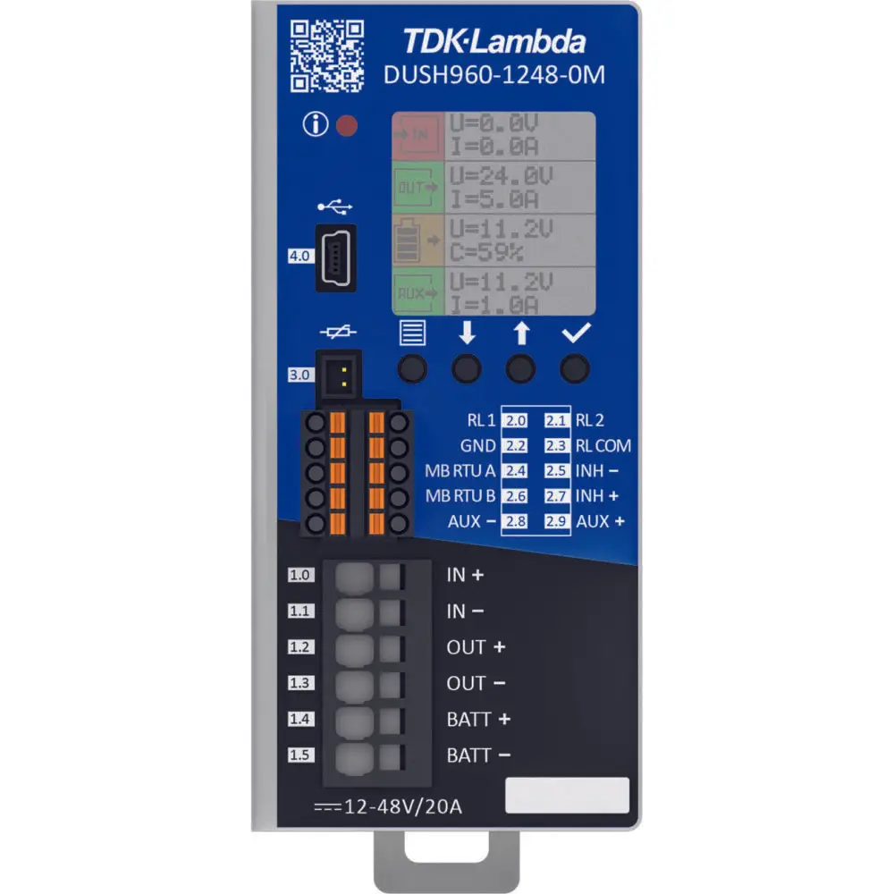 12-48Vdc 20A 960W DC UPS - Din Rail with LCD, Pushbuttons, Aux Output - Image 2