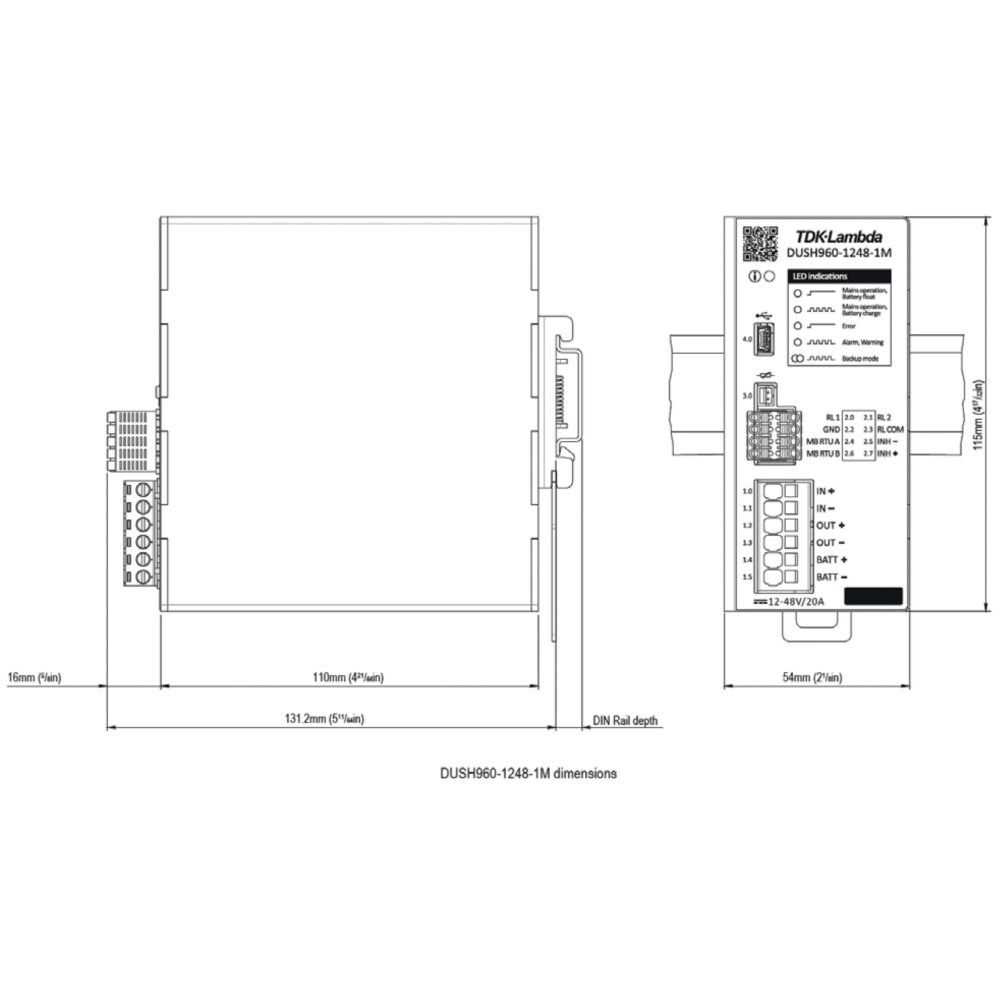 12-48Vdc 20A 960W DC UPS - Din Rail with LED - Image 3